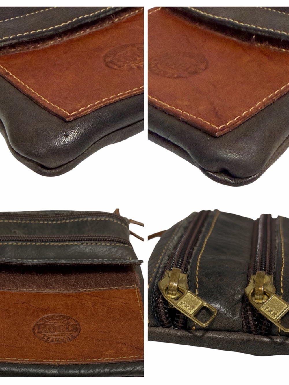Vintage 90’s Roots Leather Hanging Pouch Crossbody in Green & Brown - Picture 11 of 13
